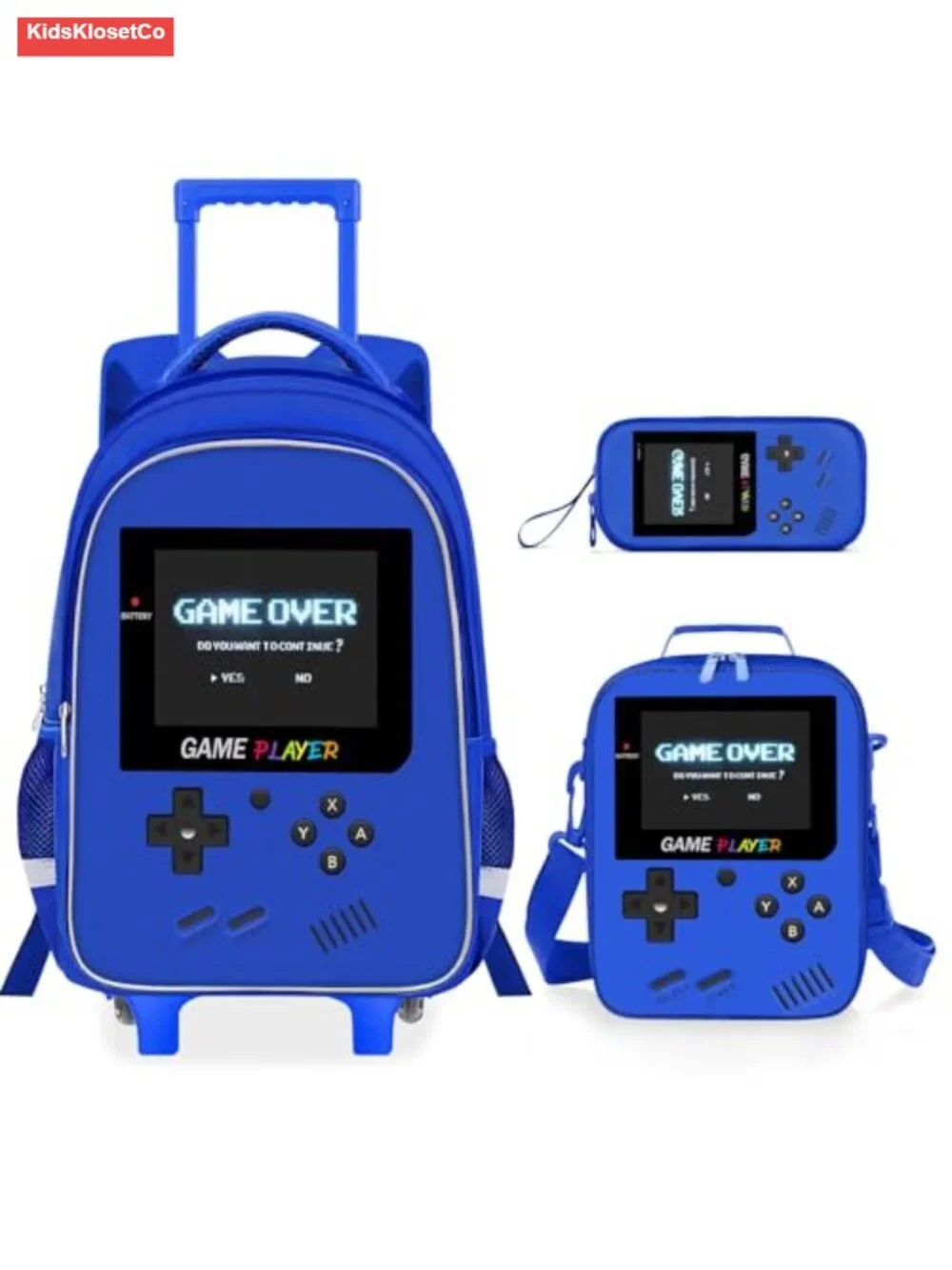 3-in-1 Kids Rolling Backpack Set for Boys Gamer Lunch Bag School Travel